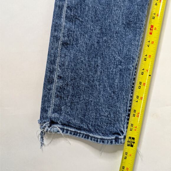 Mother Tomcat 24 Blue High Rise Distressed Straight Raw Hem Denim - Picture 10 of 14